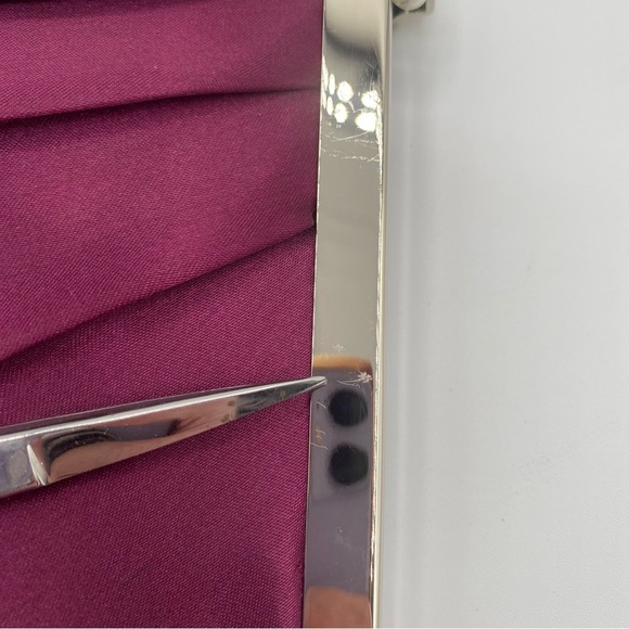 Gunne Sax Satin Pleated Burgundy Evening Bag Clutch with Silver Chain Hardware - Picture 11 of 12